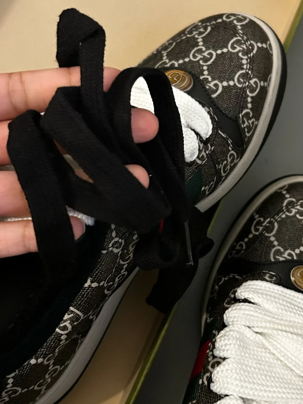 Gucci Brown GG Supreme Sneaker with Red & Green Web and White Laces
